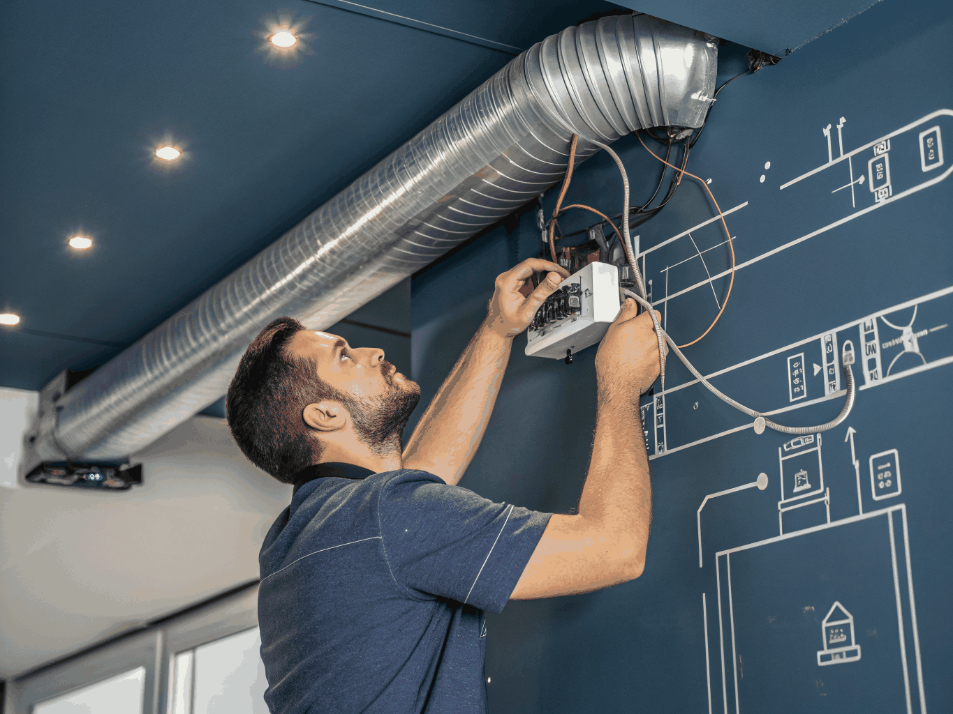 Dual fan assembly with blue accented ducting mounted to top rack rail